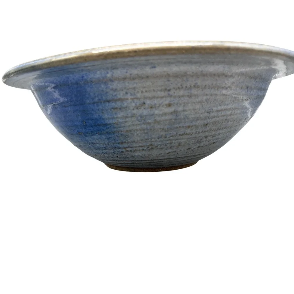 Handmade‎ Studio Pottery Bowl Blue Glaze Rustic Pottery Signd